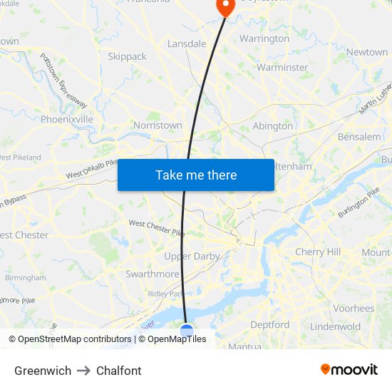 Greenwich to Chalfont map