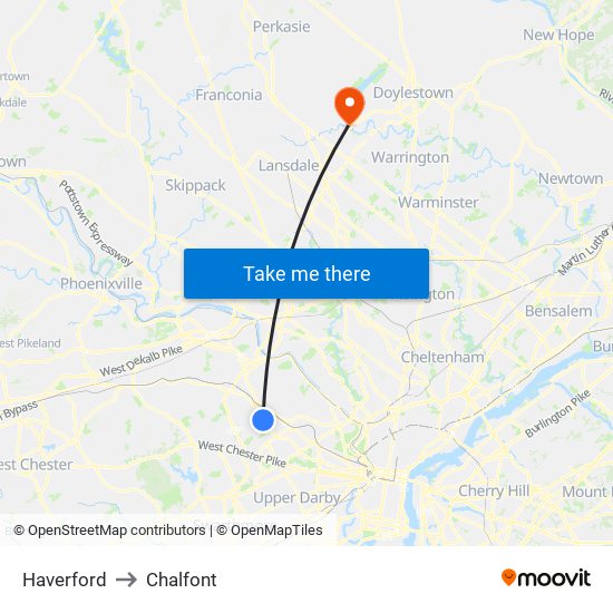 Haverford to Chalfont map