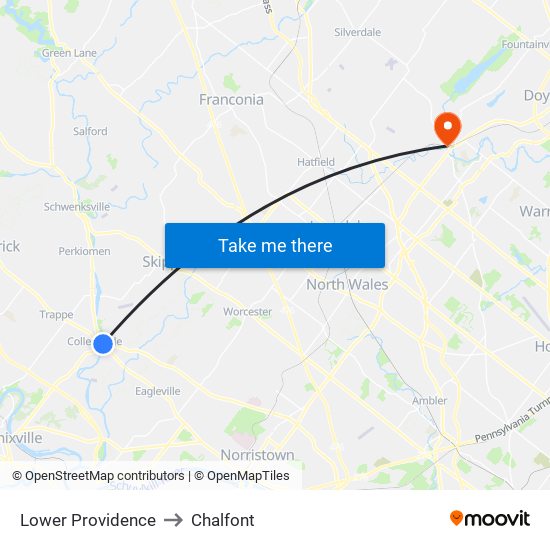 Lower Providence to Chalfont map