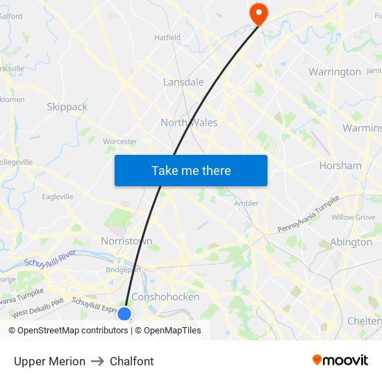 Upper Merion to Chalfont map