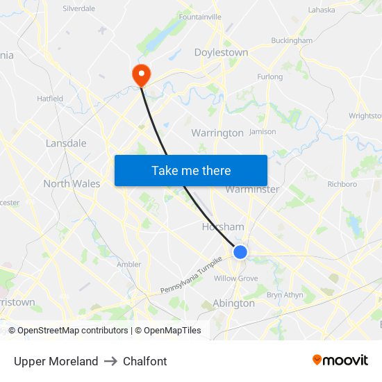 Upper Moreland to Chalfont map