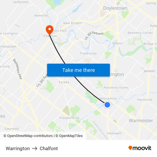 Warrington to Chalfont map