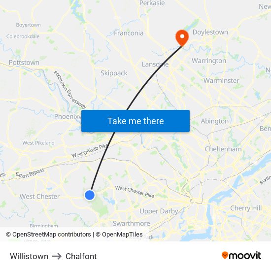 Willistown to Chalfont map