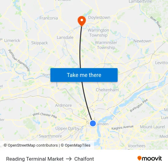 Reading Terminal Market to Chalfont map