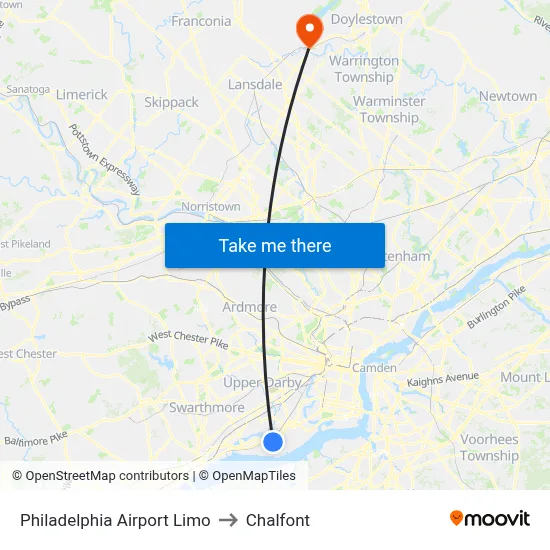 Philadelphia Airport Limo to Chalfont map