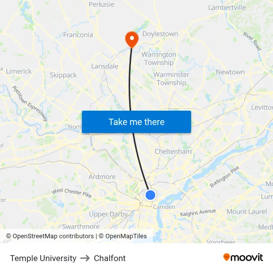 Temple University to Chalfont map