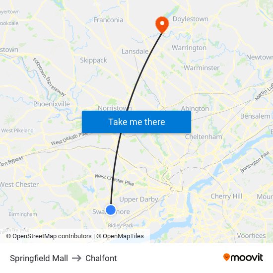 Springfield Mall to Chalfont map