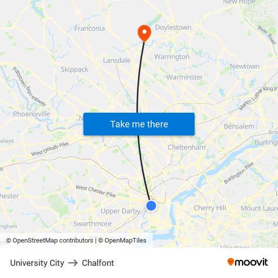 University City to Chalfont map