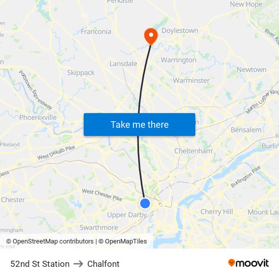 52nd St Station to Chalfont map