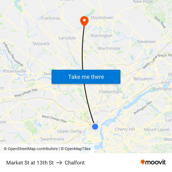 Market St at 13th St to Chalfont map
