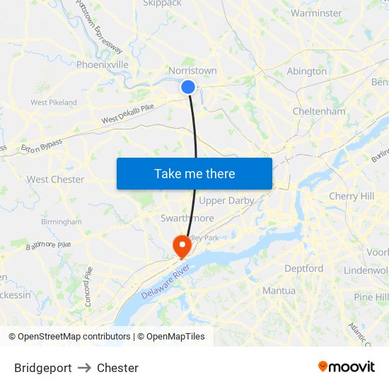 Bridgeport to Chester map