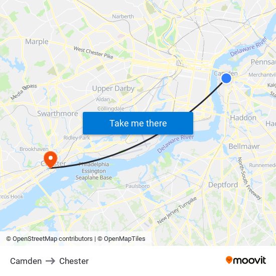 Camden to Chester map