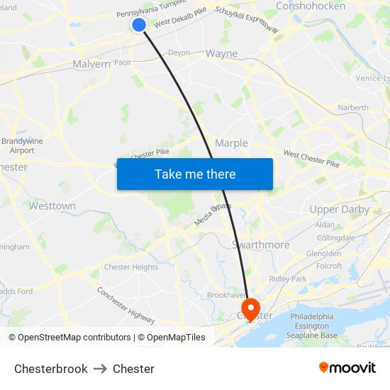 Chesterbrook to Chester map