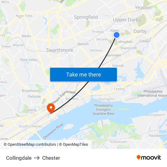 Collingdale to Chester map