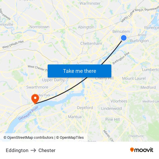 Eddington to Chester map