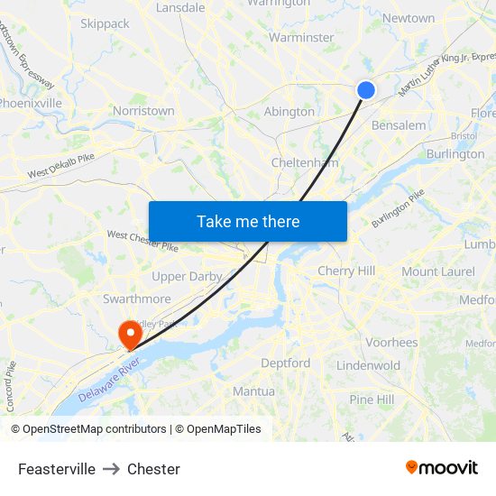 Feasterville to Chester map