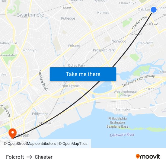 Folcroft to Chester map