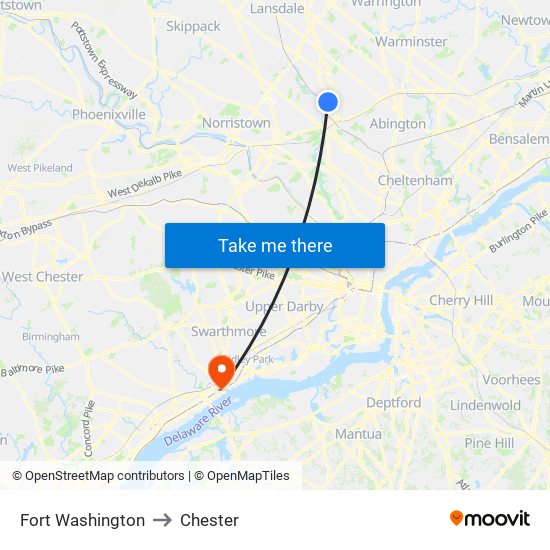 Fort Washington to Chester map