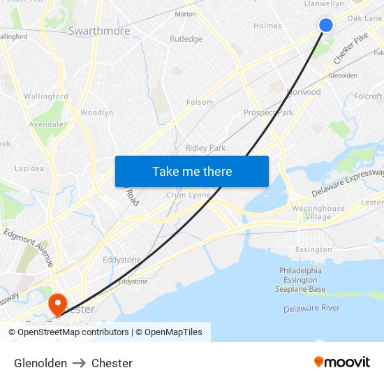 Glenolden to Chester map