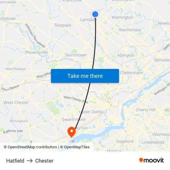 Hatfield to Chester map