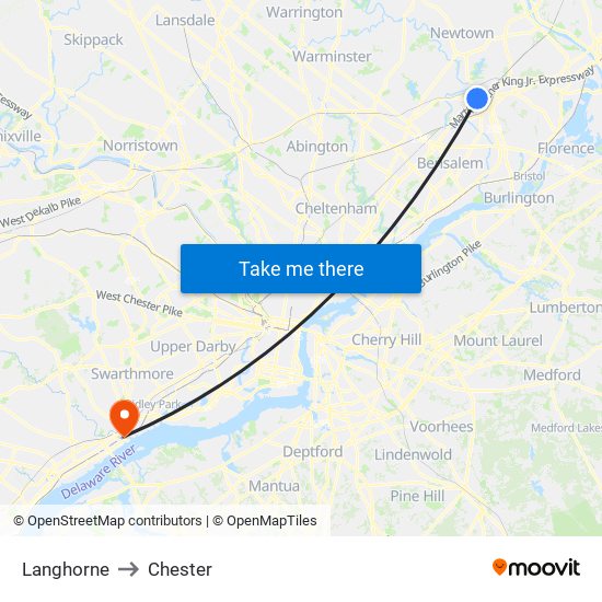 Langhorne to Chester map
