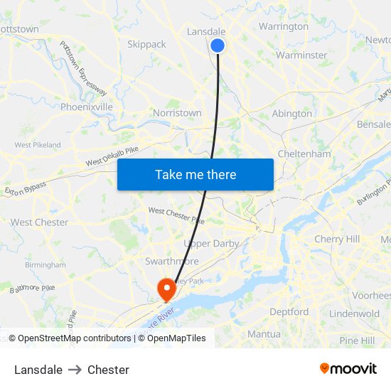 Lansdale to Chester map