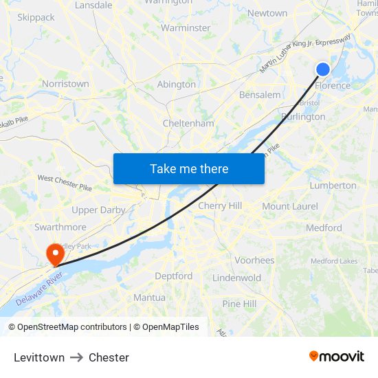 Levittown to Chester map