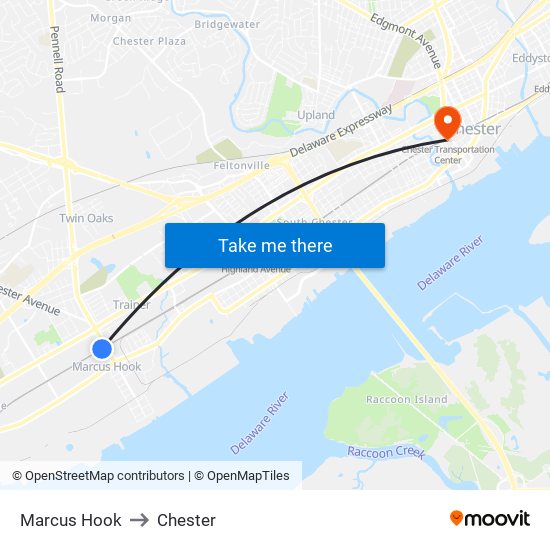 Marcus Hook to Chester map