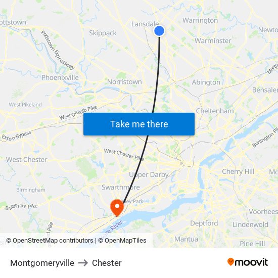 Montgomeryville to Chester map