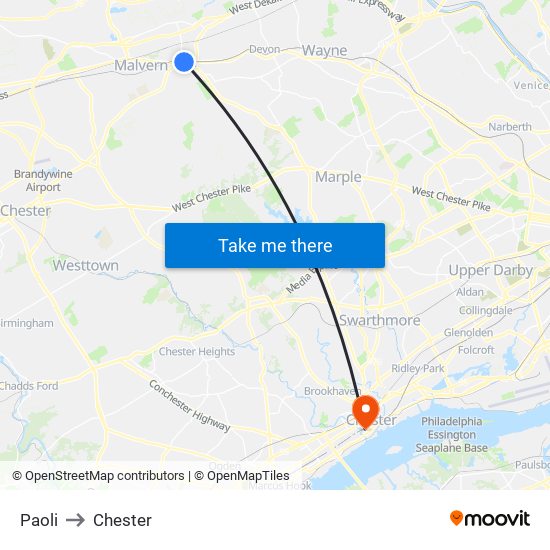 Paoli to Chester map