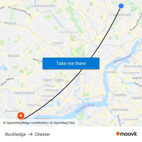 Rockledge to Chester map