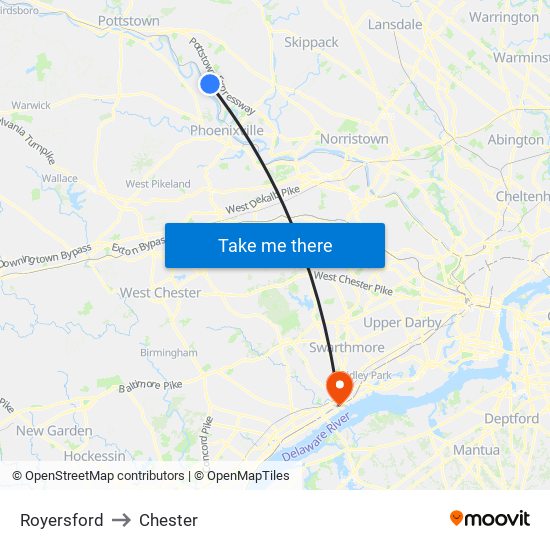 Royersford to Chester map