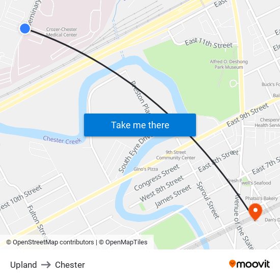 Upland to Chester map