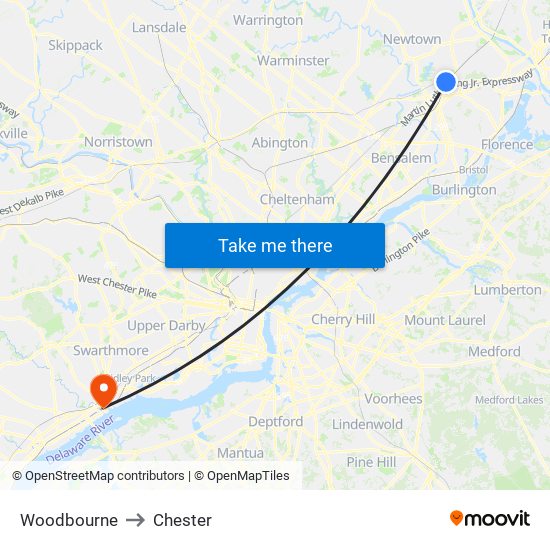 Woodbourne to Chester map