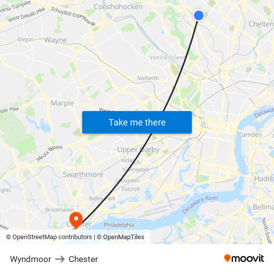 Wyndmoor to Chester map
