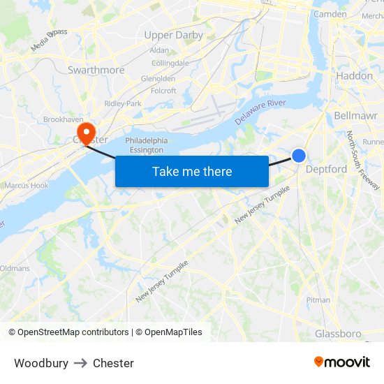 Woodbury to Chester map