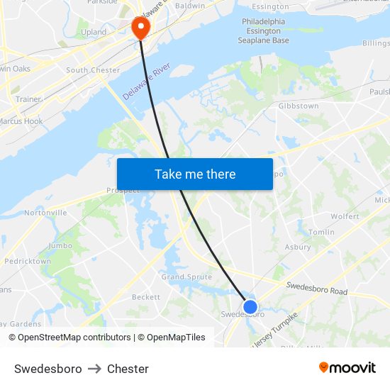 Swedesboro to Chester map