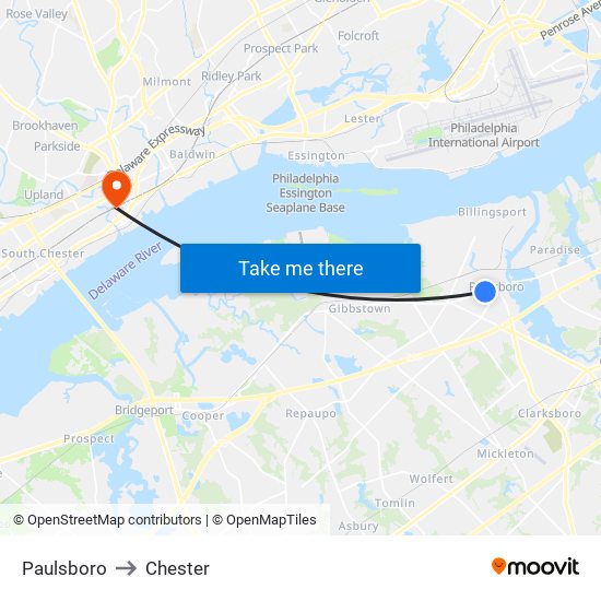 Paulsboro to Chester map