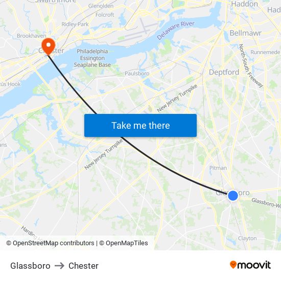 Glassboro to Chester map