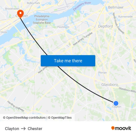 Clayton to Chester map