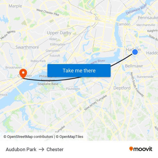 Audubon Park to Chester map