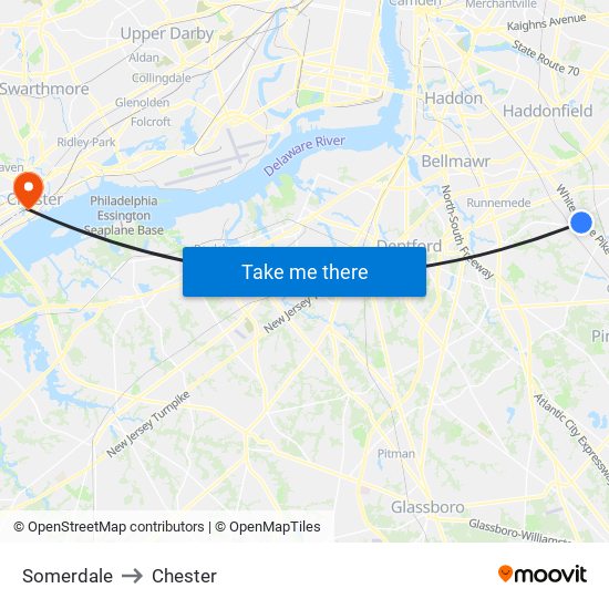 Somerdale to Chester map