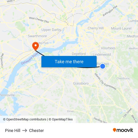 Pine Hill to Chester map