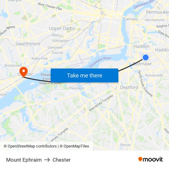 Mount Ephraim to Chester map