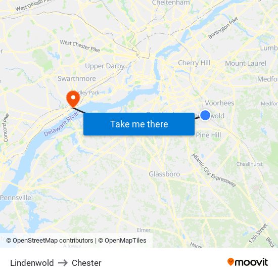 Lindenwold to Chester map