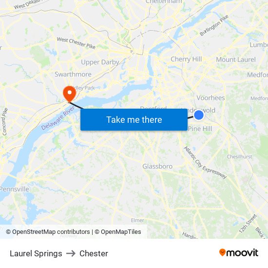 Laurel Springs to Chester map