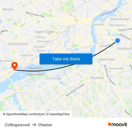 Collingswood to Chester map