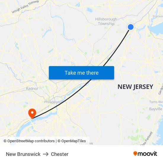 New Brunswick to Chester map