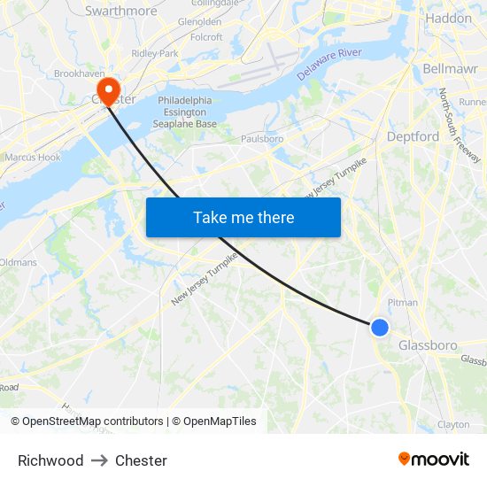 Richwood to Chester map