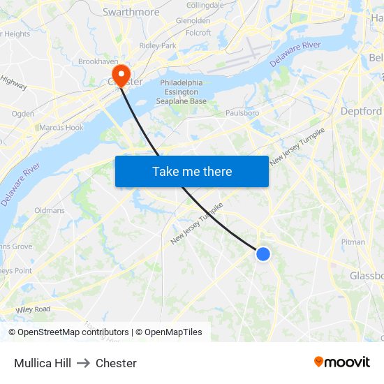 Mullica Hill to Chester map